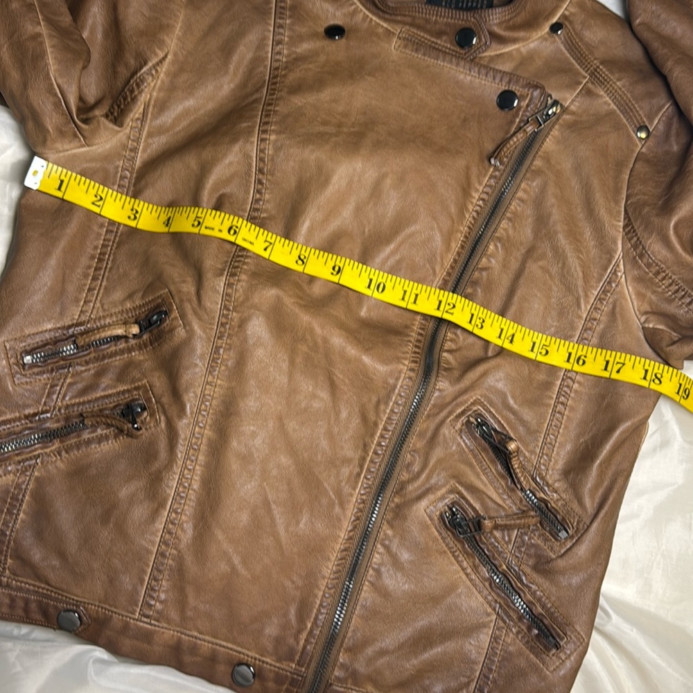 Blu Pepper Faux Brown Leather Moto Jacket Ladies Large - Picture 13 of 16